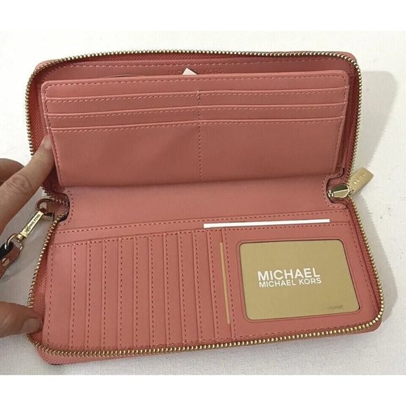 New Michael Kors Jet Set Large Travel Continental Wallet Leather Sherbert - Picture 4 of 5
